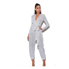 Regular Price $229 Get Ready To Turn Heads With Our Long Sleeve Silver Sequin Jumpsuit. This Stunning Outfit Features A Dazzling Silver Sequin Design That Catches The Light With Every Step You Take. The Long Sleeves Add An Elegant Touch, While The Waist Wrap Tie Creates A Flattering Silhouette. With Fully Lined Construction And Cinched Hems, You'll Feel Comfortable And Confident All Night Long. Whether You're Attending A Special Event Or Just Want To Make A Statement, Our Jumpsuit Is The Perfect Glamorous Long Sleeve Jumpsuits And Rompers For Workwear, Elegant Loungewear Overalls And Jumpsuits, Black Sleeveless Jumpsuit, Utility Romper, Miss Circle, Coverall Jumpsuit, Sequin Jumpsuit, Sequin Design, Stunning Outfits