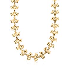 C. 1940 Vintage Tiffany Jewelry 14kt Yellow Gold Leaf Necklace. 16". C. 1940. Bask in the luxurious movement and timeless Retro-era beauty of an heirloom-quality designer showpiece. From Tiffany Jewelry and presented as part of our Estate collection, this sumptuous 14kt yellow gold leaf necklace takes elegant inspiration from nature to create an outstanding ornamental design. Includes a 2" extender. Springring clasp, Tiffany Jewelry 14kt yellow gold leaf necklace. Exclusive, one-of-a-kind Estate Jewelry. Vintage Tiffany Jewelry, Ornamental Design, Gold Leaf Necklace, Inspiration From Nature, Retro Era, Vintage Tiffany, Heirlooms Jewelry, Leaf Bracelet, Tiffany Jewelry