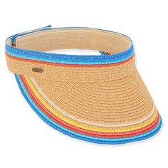 Colorful Striped Sun Visor - Caribbean Joe Hats Visor Cap Caribbean Joe HCJ399 Tan Visor Cap, Sun Visor, Caps For Women, Hook And Loop, Upf 50, Sun Protection, Sun, Band, Hats