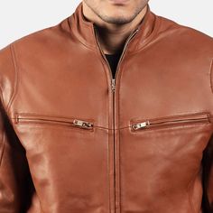 This brown leather biker jacket, with its sleek, polished appearance, is made of premium-quality sheepskin leather. It is designed to lift your overall style game. This timeless vintage biker jacket blends classic biker style with contemporary fashion, ensuring durability and a luxurious feel. This elegant biker-style jacket can easily be worn on casual and semi-formal occasions. This tailored-fit brown leather jacket has a sleek, fitted silhouette with stitched seams. Four external zipper pocke Brown Zipper Outerwear For Biker Events, Brown Cafe Racer Leather Jacket For Winter, Brown Biker Jacket With Zipper For Biker Events, Brown Zipper Biker Jacket For Events, Fitted Brown Leather Biker Jacket, Brown Cafe Racer Leather Jacket For Fall, Fitted Brown Biker Leather Jacket, Brown Cafe Racer Biker Jacket For Biker Events, Brown Moto Leather Jacket With Zipper Closure