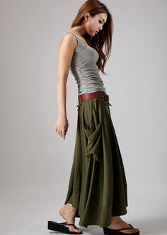 Army Green skirt - women long skirt maxi cotton knit skirt 0885# – XiaoLizi Stile Hippie Chic, Pantalon Thai, Army Green Skirt, Lagenlook Clothing, Maxi Skirts Summer, Long Skirt Summer, Boho Mode, Bohemian Mode, Rock Outfit