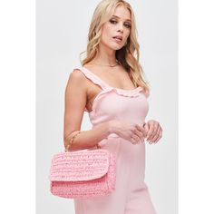 Woman wearing Pink Urban Expressions Catalina Crossbody 840611111302 View 1 | Pink On Date, Festival Shop, Wedding Bag, Hat Shop, Metal Chain, Wedding Shop, Chain Strap, Card Wallet, Electric Blue