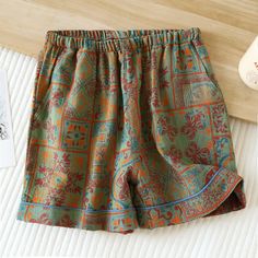 Step into a world of luxurious comfort and chic style with our Retro Style Cotton Gauze Summer Pajama Shorts. Featuring intricate retro-inspired prints, these shorts elevate your loungewear ensemble when combined with a tank top, T-shirt, or pajama top, adding a touch of sophistication to your look.Note: Shrinking by 2-3 cm is normal for pure cotton fabrics. Please ensure the size is suitable before placing your order, as it runs small.Product ID: OK7202Care: This pajama is machine washable and Comfortable Shorts For Summer Pajama Party, Comfortable Summer Shorts For Pajama Party, Comfortable Shorts For Pajama Party In Summer, Summer Printed Loungewear Shorts, Green Summer Sleepwear With Elastic Waistband, Printed Loungewear Shorts For Summer, Printed Lounge Shorts For Summer, Cotton Printed Shorts For Loungewear, Printed Cotton Shorts For Loungewear