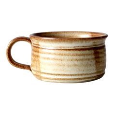 a brown and white striped mug on a white background