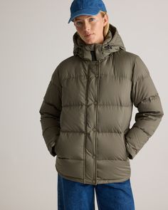 The perfect jacket for your cold-weather adventures is here: our Responsible Down Puffer Jacket. You'll be warm all winter long thanks to the water-repellent and wind-resistant fabric. Bonus: Our down products are sourced responsibly to ensure best practices in animal welfare. Meet your new winter wardrobe essential and enjoy it for years to come.  | Quince | Women's Responsible Down Puffer Jacket in Faded Cargo, Size XS, Recycled Polyester Perfect Jacket, Winter Wardrobe Essentials, Down Puffer Jacket, Puffer Jacket Women, Animal Welfare, Best Practices, Quince, Winter Wardrobe, Puffer Jacket