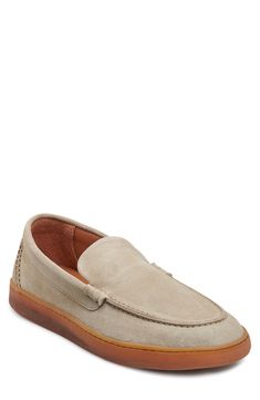 Perfect for everyday wear, this suede loafer is made with a gum latex sole that keeps every step comfortable and supported. Contains natural rubber latex Leather upper and lining/synthetic sole Made in Portugal Beige Plain Toe Loafers With Rubber Sole, Beige Low-top Loafers With Rubber Sole, Casual Suede Moccasins With Vibram Sole, Classic Suede Loafers With Vibram Sole, Beige Slip-on Moccasins With Rubber Sole, Beige Moccasins With Rubber Sole, Beige Moc Toe Loafers With Rubber Sole, Slip-on Suede Loafers With Vibram Sole, Suede Slip-on Loafers With Vibram Sole