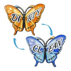 two butterflies with the words clean on them