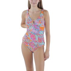 Womens Printed Underwire Tankini Swim Top1 Pink Fitted Elastane Tankini, Fitted Pink Elastane Tankini, Multicolor Fitted V-neck Swimwear, Fitted V-neck Printed Swimwear, Spring Printed Fitted Tankini, Spring Fitted Printed Tankini, Multicolor Tankini For Pool, Multicolor Stretch Swimwear With V-neck, Multicolor Stretch Swimwear