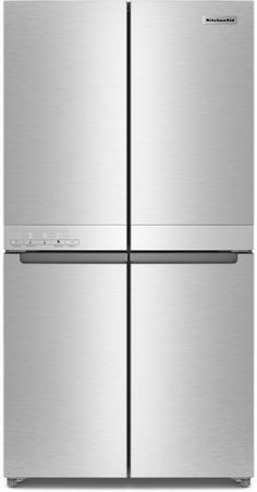 a stainless steel refrigerator freezer with two doors and no ice maker on the front