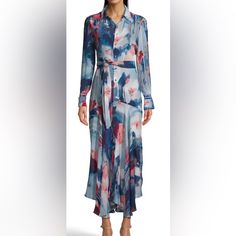 49” Long Shortest Length 56” Long Longest Length Waist 18” Pit To Pit 19” Questions? Leave A Comment Below! Daphne Dress, Bell Sleeve Shift Dress, Printed Tunic Dress, Short Sleeve Dress Shirt, Silk Floral Dress, Belted Shirt Dress, Silk Print Dress, Robert Graham, Floral Print Maxi Dress