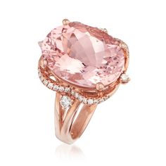 Ross-Simons - 9.00ct Morganite, .30ct t. w. Diamond Ring Oval Cut in 14kt Rose Gold. Size 8. A beauty in pink! Beaming from the center, a 9.00 carat oval morganite sparkles within a frame of .30 ct. t. w. round brilliant-cut diamonds. This gorgeous ring adds a feminine touch to any look. Set in polished 14kt rose gold. 3/4" wide. Diamond and morganite ring. Diamond Ring Oval, Morganite Ring, Ring Oval, Round Brilliant Cut Diamond, Morganite, Unique Rings, Oval Cut, Round Brilliant, Diamond Ring