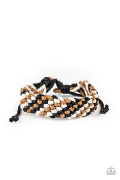 Black, brown, and white cording weave across the wrist, creating a colorful braid. Features an adjustable sliding knot closure. Sliding Knot Bracelet, Adjustable Sliding Knot, Sliding Knot Closure, Black Weave, Colorful Accessories, Knot Bracelet, Sliding Knot, Black Bracelets, Paparazzi Accessories