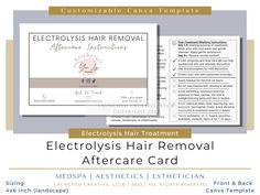 Electrolysis Hair Removal, Laser Hair Reduction, Facebook Post Design, Consent Forms, Information Card, Canva Tutorial, Hair Reduction, Dermal Fillers, Med Spa