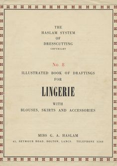 This is an PDF version of the 1952 Haslam System of Dresscutting Illustrated Book of Draftings lingerie - No. 8. The booklet is 23 pages and has many designs.  Please see the free sample of the first page of the book. This is for a digital download PDF and can be printed out at home, the pages are printer friendly. You draft out these designs, you will need a drafting board (not included). Haslam System, No 8, Free Sample, First Page, Free Samples, Pdf Download, Display Homes, Digital Download, Lingerie