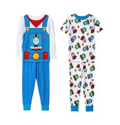 This four-piece pajama set features everyone's favorite train, Thomas! With long and short sleeve options, this set is perfect for any season. The pullover closure and jersey fabric make it comfortable and easy to wear, while the vibrant multi-color design and train theme add a playful touch. Made of 100% cotton, this set is perfect for your little boy to snuggle up in for a good night's sleep. Available in size 18M, these pajamas are a must-have for any Thomas & Friends fan. New in package. Thomas The Train Pajamas, Friends Fan, Train Theme, Thomas And Friends, Good Night Sleep, Jersey Fabric, Pajama Set, Color Design