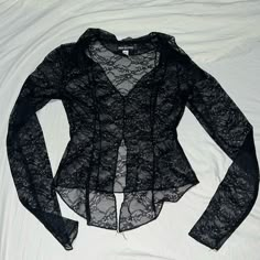 Urban Outfitters Sheer Black Lace Collared Top Size Xs Nwot 14in Pit To Pit Fitted Long Sleeve Blouse By Urban Outfitters, Urban Outfitters Long Sleeve Top For Party, Urban Outfitters Long Sleeve Party Tops, Urban Outfitters Party Tops For Fall, Fitted Black Tops By Urban Outfitters, Fitted Black Tops From Urban Outfitters, Edgy Black Tops From Urban Outfitters, Fitted Fall Blouse From Urban Outfitters, Fitted Blouse From Urban Outfitters For Fall