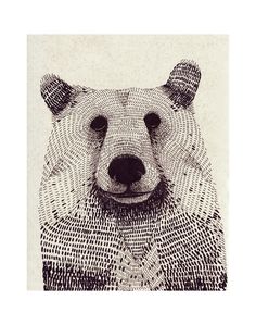 a black and white drawing of a bear