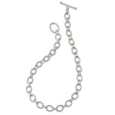 Sterling silver polished and textured fancy link chain necklace with toggle clasp. Measures approximately 18"L x 1/2"W. Chain Link Necklace Silver, Silver Link Chain, Silver Link Bracelet, Fancy Necklace, School Jewelry, Bow Jewelry, Gemstone Engagement, Link Chain Necklace, Coin Jewelry