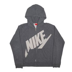 NIKE Hoodie Grey Full Zip Womens XL Urban Sweatshirt With Logo Print For Sports, Casual Logo Print Sweatshirt For The Gym, Casual Sweatshirt With Logo Print For Gym, Sporty Gray Hoodie With Logo Print, Winter Sports Sweats With Logo Print, 90s Cotton Sports Hoodie, 90s Style Cotton Sports Hoodie, 90s Cotton Hoodie For Sports, Sporty Hoodie For Leisure