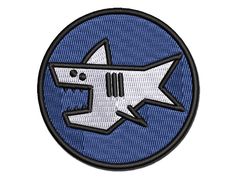 a blue and white patch with a shark on it