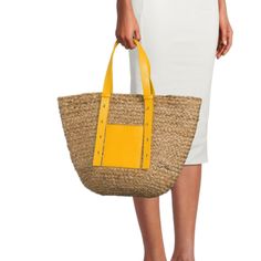 Jute Pocket Tote Bag 100% Jute With Manmade Accents Dimensions: 20.5in W X 15.75in H X 4.25in D (Width Is Measured Across The Bottom Of The Bag) Adjustable Double Handles With 10.25in Drop Trendy Yellow Straw Bag With Braided Handles, Large Capacity Yellow Bag With Double Handles, Casual Yellow Shoulder Bag With Braided Handles, Casual Yellow Shoulder Beach Bag, Casual Yellow Beach Shoulder Bag, Yellow Beach Bag With Braided Handles For Shopping, Yellow Large Capacity Beach Bag For Shopping, Yellow Double Handle Beach Bag For Travel, Yellow Large Capacity Shoulder Bag For Vacation