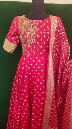 Partywear longfrock with heavy maggam work on the side and small butties on the hands, front and backside comes with fancy duppata  Size: Red longfrock 36in goes till 40in