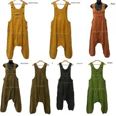 "Our Unique hippie overall is a comfortable, easy to wear Dungarees style piece. Perfect for warmer weather, this hippie Overalls is a fun piece designed to be functional as well as stylish. It comes in 4 different sizes S,M, L XL and unique colours.   Features :-         *100% cotton fabric and handmade in Nepal.   * Adjustable length coconut buttons on                shoulders   * Relaxed fit    *wooden buttons         * Two side pockets and one chest pocket with     button.    *Elastic cuffs at the ankles Measurements :- Small - Chest width: 28cm - Waist circumference: 92cm(36\") - Length (adjustable strap): 132-137cm Medium - Chest width: 28cm - Waist circumference: 100cm( 39\")  - Length (adjustable strap): 133-138cm Large - Chest width: 28cm - Waist circumference: 102cm(40\") - Lengt Bohemian Cotton Jumpsuits And Rompers For Spring, Bohemian Summer Overalls With Pockets, Casual Cotton Jumpsuits And Rompers With Patchwork, Casual Cotton Jumpsuit With Patchwork, Casual Cotton Jumpsuit And Romper With Patchwork, Baggy Cotton Overalls With Side Pockets, Casual Baggy Patchwork Overalls, Casual Sleeveless Patchwork Overalls, Bohemian Cotton Overalls For Spring