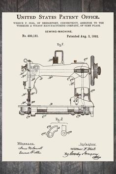 an old sewing machine with the words, united states patent officer