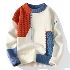 Appolo Knitted Sweater Male Jumper, Mens Knit Sweater, Mens Fashion Sweaters, Patchwork Sweater, Slim Fit Sweater, Korean Streetwear, Mens Cashmere, Men's Knit