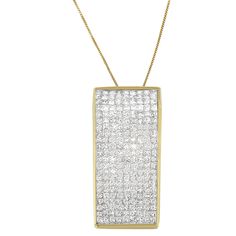 This radiant block pendant is adorned with over two carats of princess cut diamonds for truly brilliant style. Set in 14 karat yellow gold, it's a piece that always gets noticed. Necklace Chain Types, Princess Cut Gold, Diamond Pendant Sets, Gold Diamond Necklace, Princess Cut Diamond, Diamond Bangle, Yellow Gold Chain, Princess Diamond, Yellow Gold Pendants