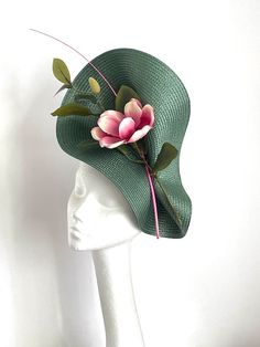 Bottle Green Magnolia Hat, Forest Green Magnolia Fascinator, Green Pink Magnolia Wedding Fascinator, Green Royal Ascot Hat, Kentucky Hat - Etsy Green Handmade Flowers Wedding Fascinator, Green Fascinator With Handmade Flowers For Party, Green Fascinator With Handmade Flowers For Spring, Spring Green Fascinator For Party, Green Spring Fascinator With Handmade Flowers, Green Fascinator For Kentucky Derby Garden Party, Green Summer Fascinator With Handmade Flowers, Green Fascinator For Garden Party, Green Fitted Fascinator For Garden Party