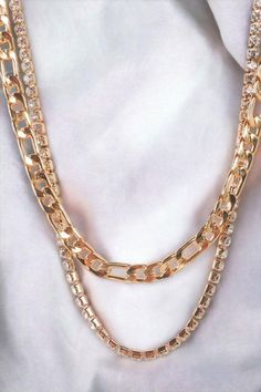 Gold Figaro Link Chain & Rhinestone Box Chain Set Necklace - Tasha Apparel Lobster Claws, Figaro Chains, Link Chain Necklace, Set Necklace, Chain Link Necklace, Box Chain, Wholesale Clothing, Link Chain, Lobster Claw