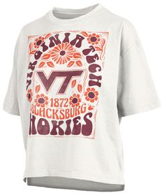 Design Short sleeve, crew-neck t-shirt Ribbed, tagless collar with interior taping Slight drop tail Feminine fit Style and Team Spirit Screen-printed vintage looking team graphics Pressbox® logo tag Additional Details Machine washable Officially licensed product Iowa Shirt Designs, Honor Society Shirts, Virginia Tech Hokies, Tech Shirt, Graphic Inspiration, Virginia Tech, Logo Tag, Tech Design, Fit Style