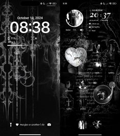 the black and white clock is displayed on the phone's display screen, which features an intricate design