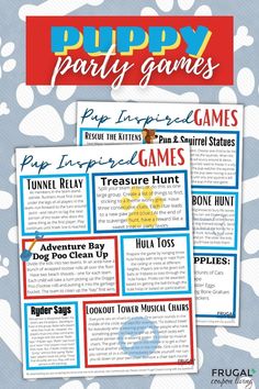 the puppy party games are available for kids to play with and have their own name on it