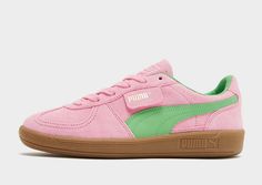 PUMA's terrace legend returns with these women's Palermo sneakers. Landing in a bold Pink and Green combo, these '80s classics have a plush suede and leather upper, while the T-toe construction nods back to the OG. Featuring a lightweight tongue and padded collar for a comfy fit, they're sat above a cushioned midsole and signature Gum rubber outsole. Finished off with the eye-catching Formstrip to the sidewalls, the Cat window at the heel and the PUMA tag by the laces. 80s Classics, Puma Palermo, Pink Pumas, Cat Window, Right To Privacy, Student Discounts, Buy Now Pay Later, Jd Sports, Comfy Fits