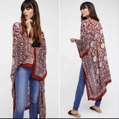 Free People Magic Dance Border Print Kimono The Lightweight Kimono Features A Colorful Pattern With A Border Print. Make A Statement With This Bold Style. Care/Import Machine Wash Cold Made In India Casual Red V-neck Kimono, Red One-size Kimono For Festivals, Red Beach Kimono For Fall, Red Printed Kimono For Fall, Red Open Front Kimono For Summer, Fitted Red Kimono For Spring, Summer Red Free Size Kimono, Red Bohemian One-size Kimono, Red Wrap Kimono For Spring