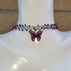 Butterfly Charm Necklace Choker Necklace Tattoo Choker With Beads Stretch To Fit Handmade With Love Same Day Or Next Day Shipping Feel Free To Ask For Any Measurements Or Any Questions You Might Have Shopsaritalynne! Purple Pendant Jewelry For Party, Purple Colorful Beads Choker Jewelry, Purple Beaded Chain Jewelry For Party, Purple Metal Necklace For Festival, Purple Colorful Beaded Choker Jewelry, Purple Beaded Choker For Festivals, Purple Party Jewelry With Adjustable Chain, Purple Butterfly Charm Jewelry For Party, Purple Metal Choker For Gift