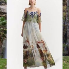 $5,990 New 2022 Oscar De La Renta Silk Chiffon Blue Floral Landscape Gown Us 6 M Beautiful!! New With Price Tag $5,990.00 Plus Tax Oscar De La Renta Resort 2022 Sold Out In Retail Stores Oscar De La Renta Gorgeous Sky Blue Floral Landscape Strapless Silk Gown. Beautiful Piece Of Art. Fine Craftsmanship When You Just Want The Best. Can Be Styled In Many Different Ways With Bead Bolero, Big Bow Belts Or Back Train. Or Just As It Is - A Beautiful Juvel In It Self. Condition - New With Price Tag $5, Painted Silk Dress, Spring Silk A-line Gown, Spring Banquet A-line Gown, Floral Print Summer Evening Dress For Banquets, Floral Print Evening Dress For Summer Banquet, Floral Print Summer Evening Dress For Banquet, Flowy Evening Dress For Summer Banquet, Spring Garden Party A-line Gown, Summer A-line Organza Evening Dress