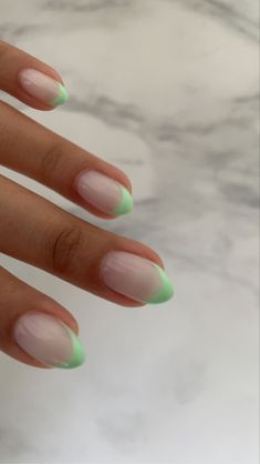 Mint Nails, Green French, Nails Nailpolish, Nails Cute, French Tips, Mint, Nails, Green, Pink