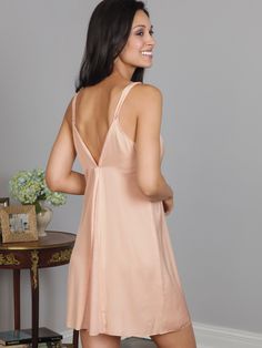 Luna Nightgown Silk V-neck Slip Dress For Loungewear, Sheer V-neck Chemise For Wedding Night, Silk V-neck Nightgown, Sheer V-neck Slip Dress For Sleep, Elegant V-neck Chemise With Built-in Bra, Feminine V-neck Chemise For Daywear, Feminine V-neck Chemise For Wedding Night, Feminine V-neck Camisole For Wedding Night, Feminine Silk V-neck Camisole