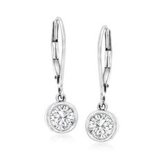 Ross-Simons - 1.00 ct. t.w. Bezel-Set Diamond Drop Earrings in 14kt White Gold. Dazzling 1.00 ct. t.w. round brilliant-cut diamonds are bezel-set in shining 14kt white gold. The perfect pair of drop earrings for your everyday look. Hanging length is 7/8". Leverback, diamond drop earrings.  Diamond birthstones are the perfect gift for April birthdays. Classic Bezel-set Diamond Dangle Earrings, Classic Bezel Set Diamond Drop Earrings, Classic Diamond Dangle Earrings With Bezel Setting, Classic Diamond Drop Earrings With Bezel Setting, Classic Dangle Diamond Earrings With Bezel Setting, Formal Round Earrings With Channel Set, Formal Round Channel Set Earrings, Jewelry Presentation, Diamond Earrings For Women