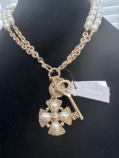 NWT. Chicos gold pearl necklace two strand faux pearls with gold told tone charms. Compare currently $59.00 Gold Pearl Necklace, Wedding Jewellery Necklace, Faux Pearl Necklace, Gold Pearl, Wedding Necklace, Faux Pearl, Wedding Jewelry, Pearl Necklace, Beauty Book