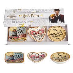 harry potter ceramic coasters in a gift box with magnets on the front and back