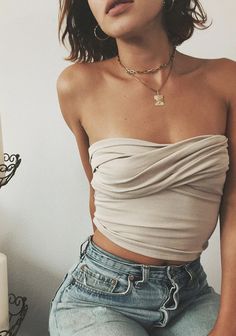 x Tube Top Outfits, Top Summer Outfits, Tube Tops, Boutique Fashion, High Waisted Jeans, Mode Inspo, Street Chic, Cut Shirts, Mode Style