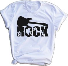 Rock Style Band Logo T-shirt For Summer, White Rock And Roll T-shirt For Concert, White Rocker Style Graphic T-shirt, White Rocker Graphic Print T-shirt, White Rocker T-shirt With Graphic Print, White Crew Neck Rock T-shirt, White Short Sleeve Rock T-shirt, White Crew Neck Rock Style Tops, White Short Sleeve Rocker Tops