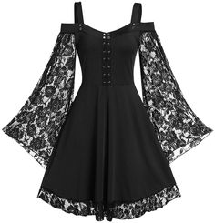 PRICES MAY VARY. The lace gothic dress is made of high quality 65% Cotton, 35% Polyester. Super soft, very elastic, lightweight, and breathable, very comfortable to wear. Features: Off shoulder steampunk dress with patchwork lace hem and lace flowy sleeve, vintage style, lace up front, fashionable and elegant. Medieval dress renaissance costume gothic costume ladies Halloween cosplay costume. Perfect for Oktoberfest Carnival, Halloween Party, Bistro, Christmas costumes. Best Gift: The best gift Plus Size Goth, Alt Clothes, European Dress, Cold Shoulder Lace, Gothic Clothes, White Dresses For Women, Vestidos Vintage, Gothic Dress, Patchwork Dress