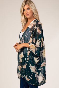 Details A floral cover up featuring an open front and a sheer fabric. Content + Care 100% Polyester Dry Clean or Hand Wash Cold, , No Bleach, Color Separate, , Hang or Line Dry USA Size + Fit Length: 30" Measured From: One Size Product Code: 60649 Sheer Cover Up, Sheer Kimono, Bleach Color, Pink Blush Maternity, Floral Kimono, Kimono Cardigan, Sheer Fabric, Sheer Fabrics, Front Open