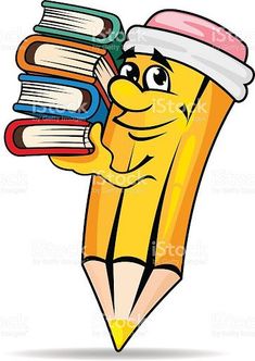 a pencil with a cap on its head holding books