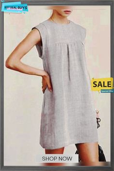 Women's Cotton Linen Sleeveless Dresssolid Color Dress Knee Length Summer Daily Wear Plain Sleeveless Summer Dress, Sleeveless Plain Summer Dress, Casual Solid Color A-line Sundress, Non-stretch Sleeveless Dress, Casual Sleeveless Shift Mini Dress, Casual Plain Mini Dress, Sleeveless Shift Mini Dress In Solid Color, Sleeveless Shift Mini Dress For Daywear, Gray Shift Dresses